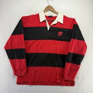 Vintage Wisconsin Badgers Rugby Shirt Men's XL Red Black Colorblock Logo y2k